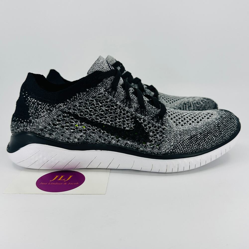 Nike Women's Free RN Flyknit 2018 Running Shoes Black White 942839-101 Size 7